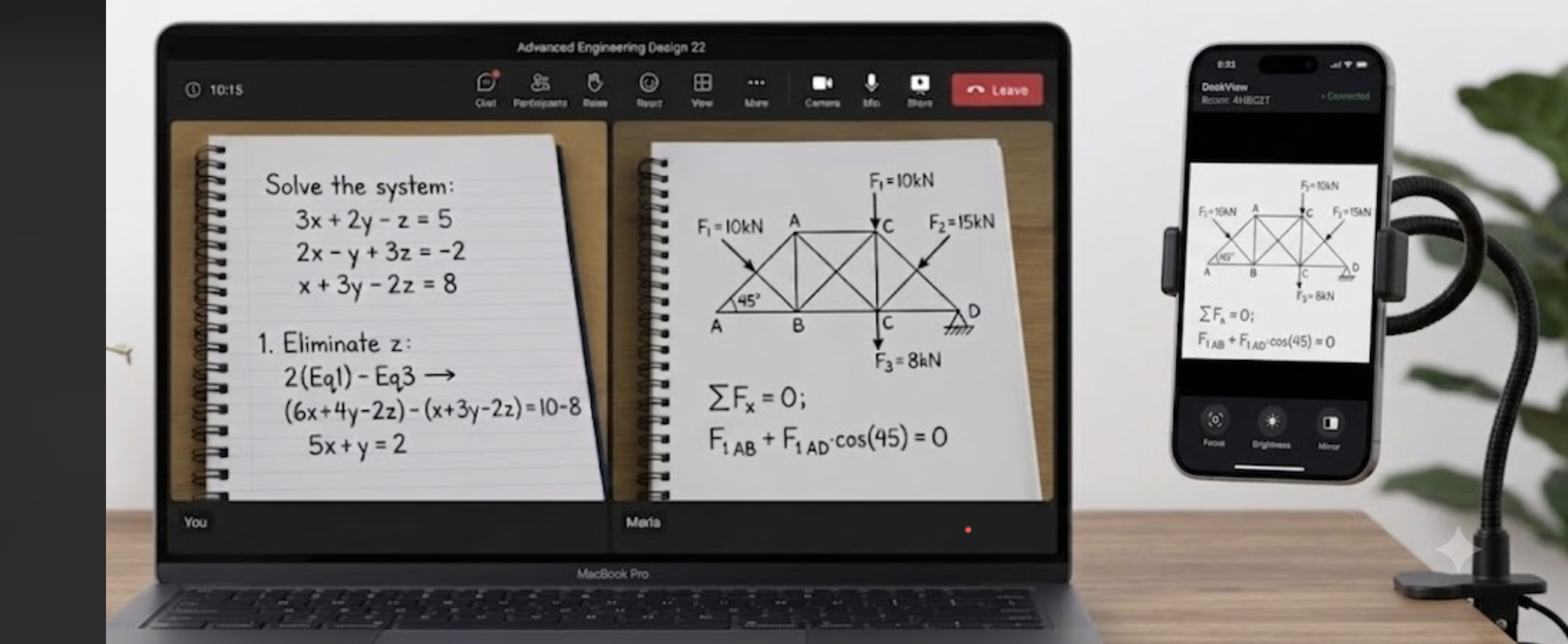 Three people in an online session, each seeing the others' handwritten work live